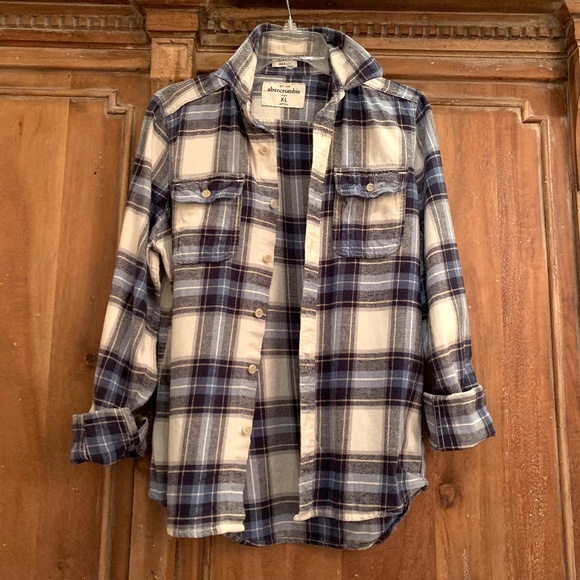 Abercrombie Kids Muscle Plaid Cotton Flannel Button Up Shirt Blue Size XL - Picture 2 of 13